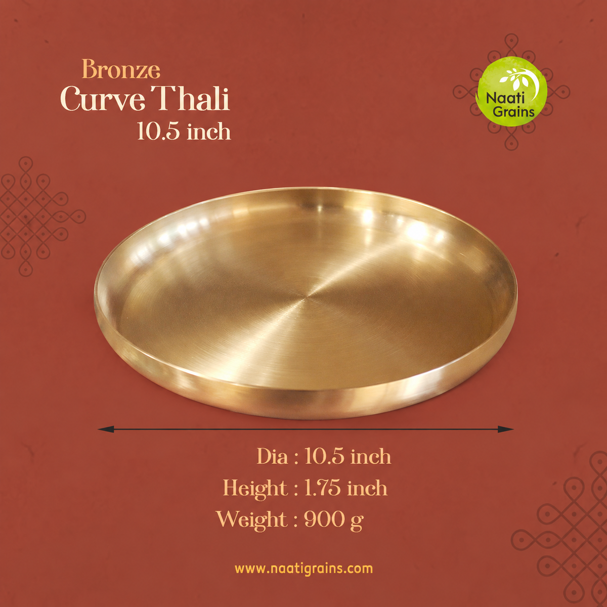 Virgin Kansa Bronze Curve Thali Plate 10.5 inch | 78% Copper & 22% Tin | Vengalam / Kanchu