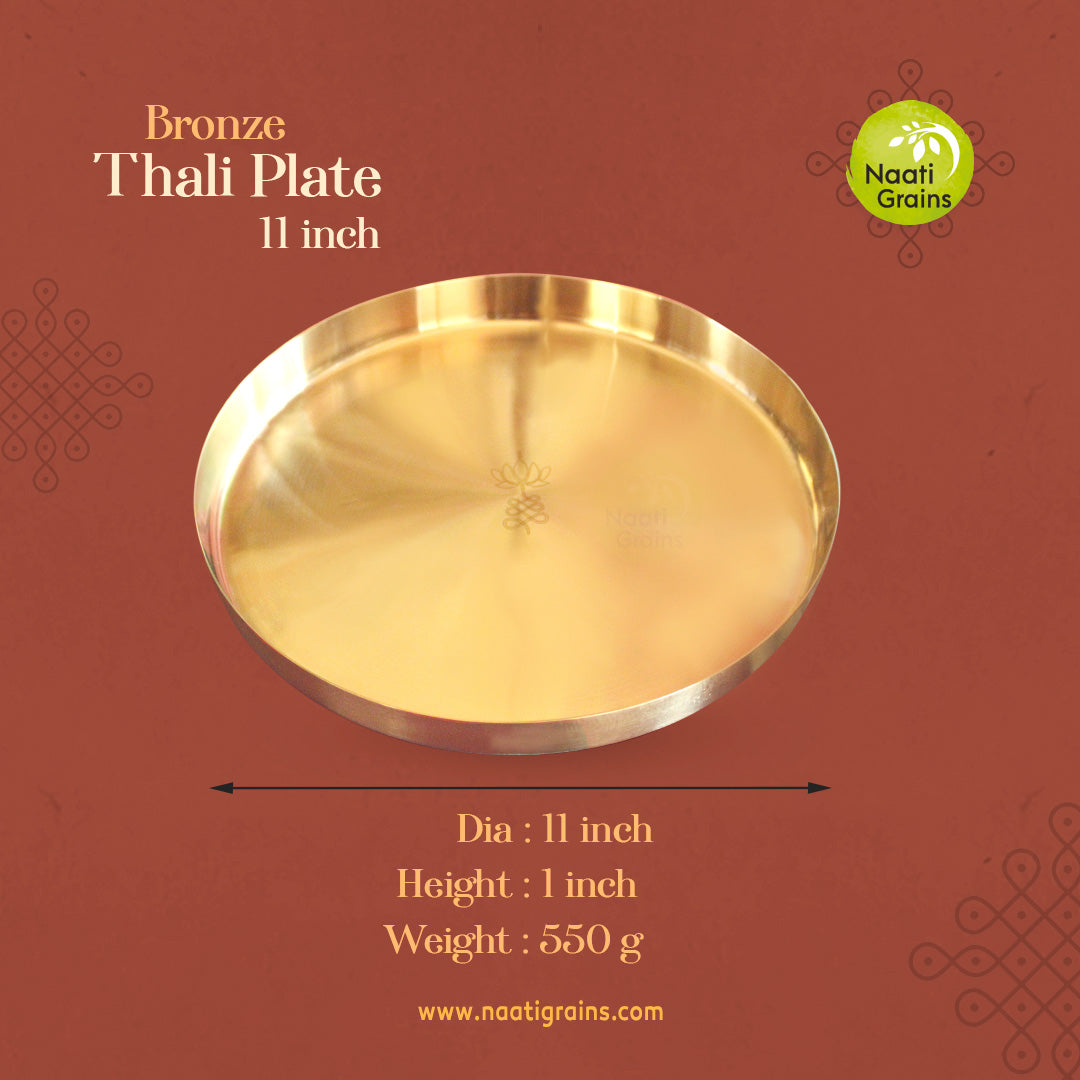 Virgin Kansa Bronze Thali Plate 11 inch | 78% Copper & 22% Tin | Vengalam / Kanchu