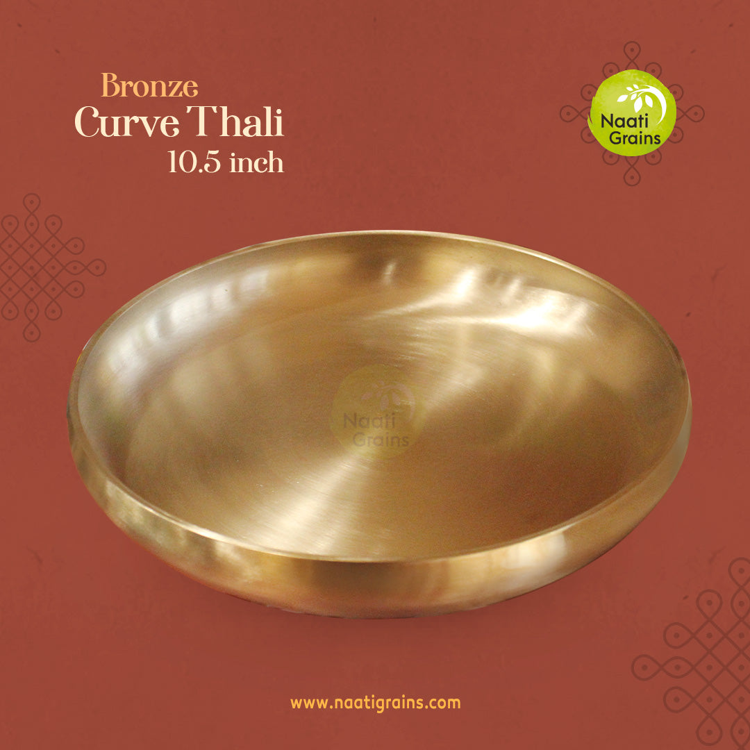 Virgin Kansa Bronze Curve Thali Plate 10.5 inch | 78% Copper & 22% Tin | Vengalam / Kanchu