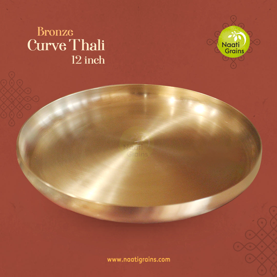 Virgin Kansa Bronze Curve Thali Plate 12 inch | 78% Copper & 22% Tin | Vengalam / Kanchu