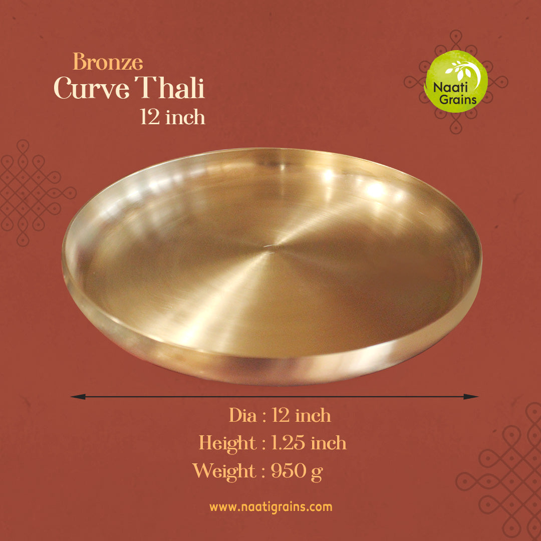 Virgin Kansa Bronze Curve Thali Plate 12 inch | 78% Copper & 22% Tin | Vengalam / Kanchu