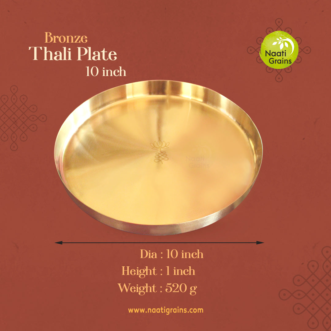 Virgin Kansa Bronze Thali Plate 10 inch | 78% Copper & 22% Tin | Vengalam / Kanchu
