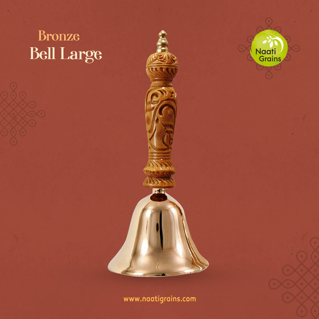 Virgin Kansa Bronze Pooja Bell Large 3.5 Inch | 78% Copper & 22% Tin | Vengalam / Kanchu | Traditional Pooja Bell