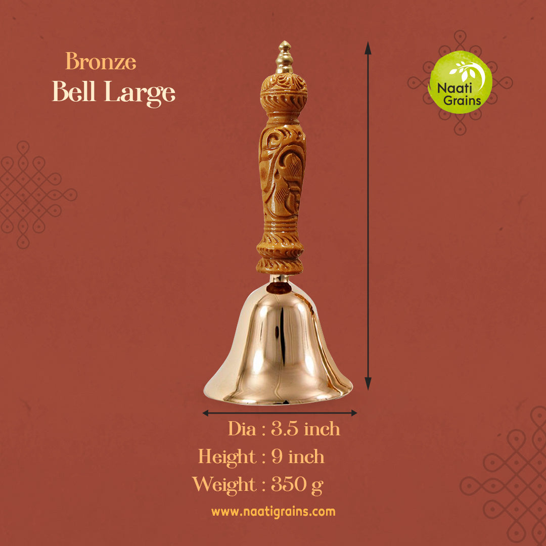 Virgin Kansa Bronze Pooja Bell Large 3.5 Inch | 78% Copper & 22% Tin | Vengalam / Kanchu | Traditional Pooja Bell