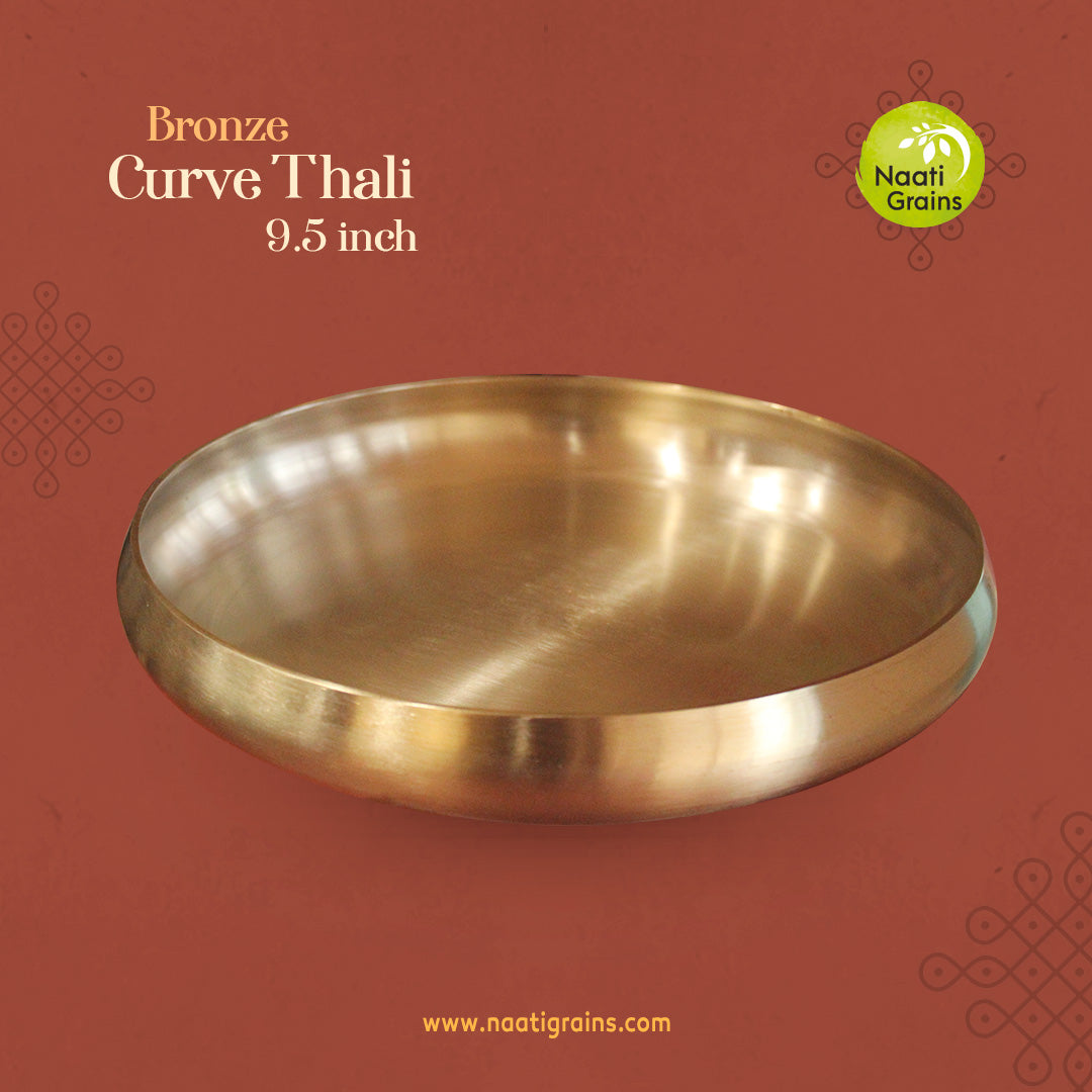Virgin Kansa Bronze Curve Thali Plate 9.5 inch | 78% Copper & 22% Tin | Vengalam / Kanchu