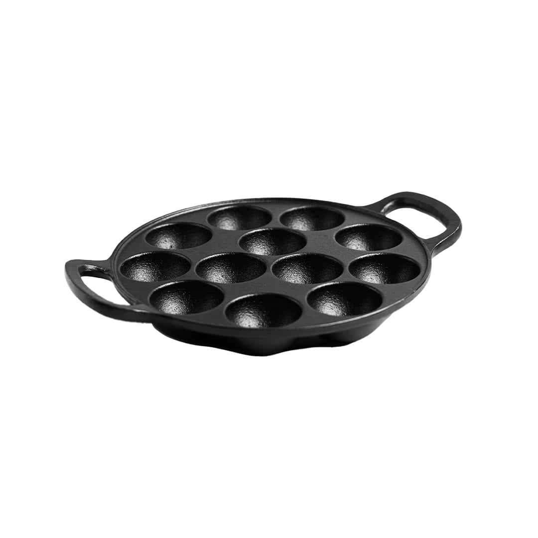 Smooth Cast Iron Paniyarakkal / Paddu Tawa 12 Pit ( Pre Seasoned Ready to Use Induction Friendly )