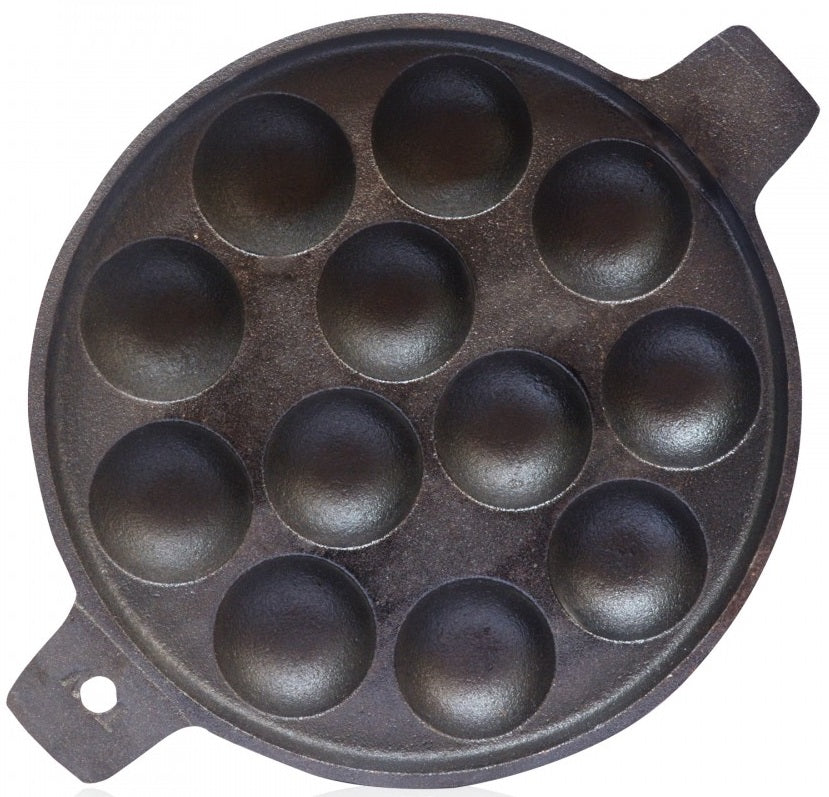 Cast Iron Kuzhipaniyara Kal (12 Kuzhi)( Preseasoned Ready to Use Flat Base ) Paddu Tawa