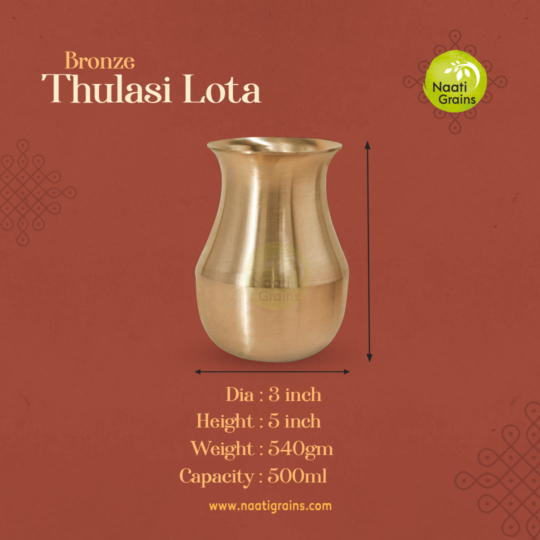 Virgin Kansa Bronze Thulasi Lota 500ml with rounded body and traditional flared rim