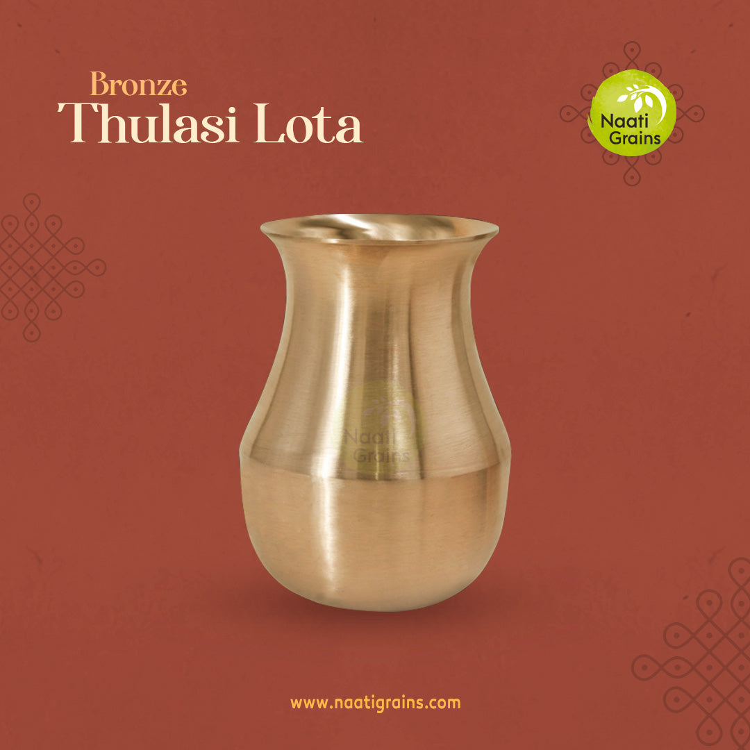 Virgin Kansa Bronze Thulasi Lota 500ml with rounded body and traditional flared rim