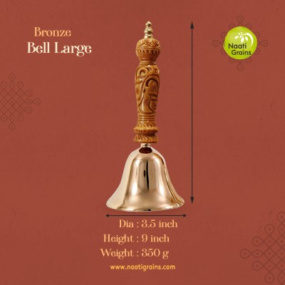 Virgin Kansa Bronze Pooja Bell Large 3.5 Inch | 78% Copper & 22% Tin | Vengalam / Kanchu | Traditional Pooja Bell