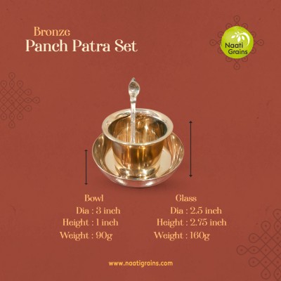 Virgin Kansa Bronze Panch Patra Set with Uddharani & Plate | 78% Copper & 22% Tin | Vengalam / Kanchu