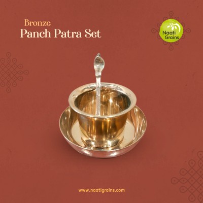 Virgin Kansa Bronze Panch Patra Set with Uddharani & Plate | 78% Copper & 22% Tin | Vengalam / Kanchu
