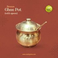Virgin Kansa Bronze Ghee Pot with Spoon | 78% Copper & 22% Tin | Vengalam / Kanchu